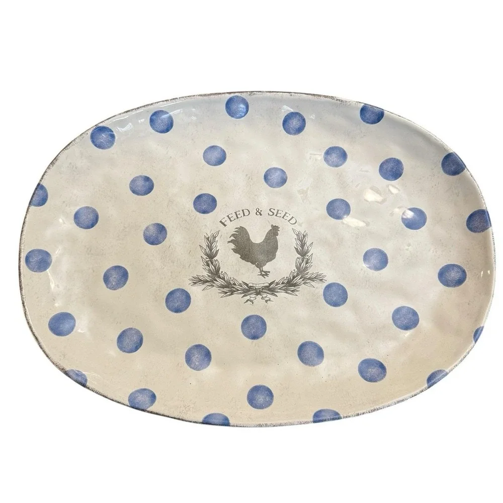 Certified International Susan Winget Feed & Seed Blue Dot Oval Platter 17